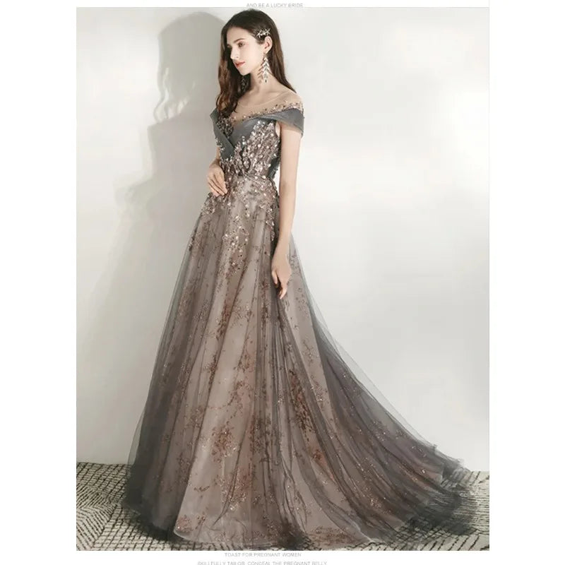Banquet Evening Dress Dress Female  New Style Temperament Company Annual Meeting Birthday Glitter Host Art Exam Tail Dress