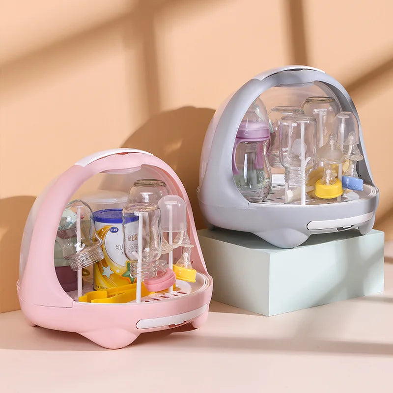 Baby Feeding Bottle Drying Rack Baby Bottle Holder Storage Box with Anti-dust Cover Dustproof Nursing Tableware Container