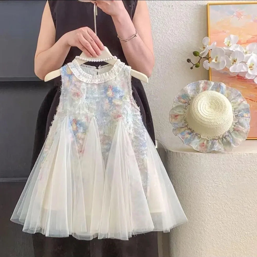 Bear Leader Girl Princess Dress Summer Fashion Sleeveless Ruffled Mesh A-Line Girls Party Dresses 2-7 Years Children's Clothing