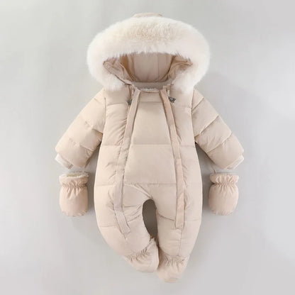 Winter Newborn Baby Romper With Gloves Warm Baby Girl Clothes Thicken Plus Velvet Baby Jumpsuit Hooded Infant Clothing 0-18M
