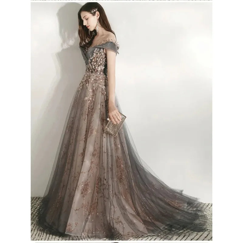 Banquet Evening Dress Dress Female  New Style Temperament Company Annual Meeting Birthday Glitter Host Art Exam Tail Dress