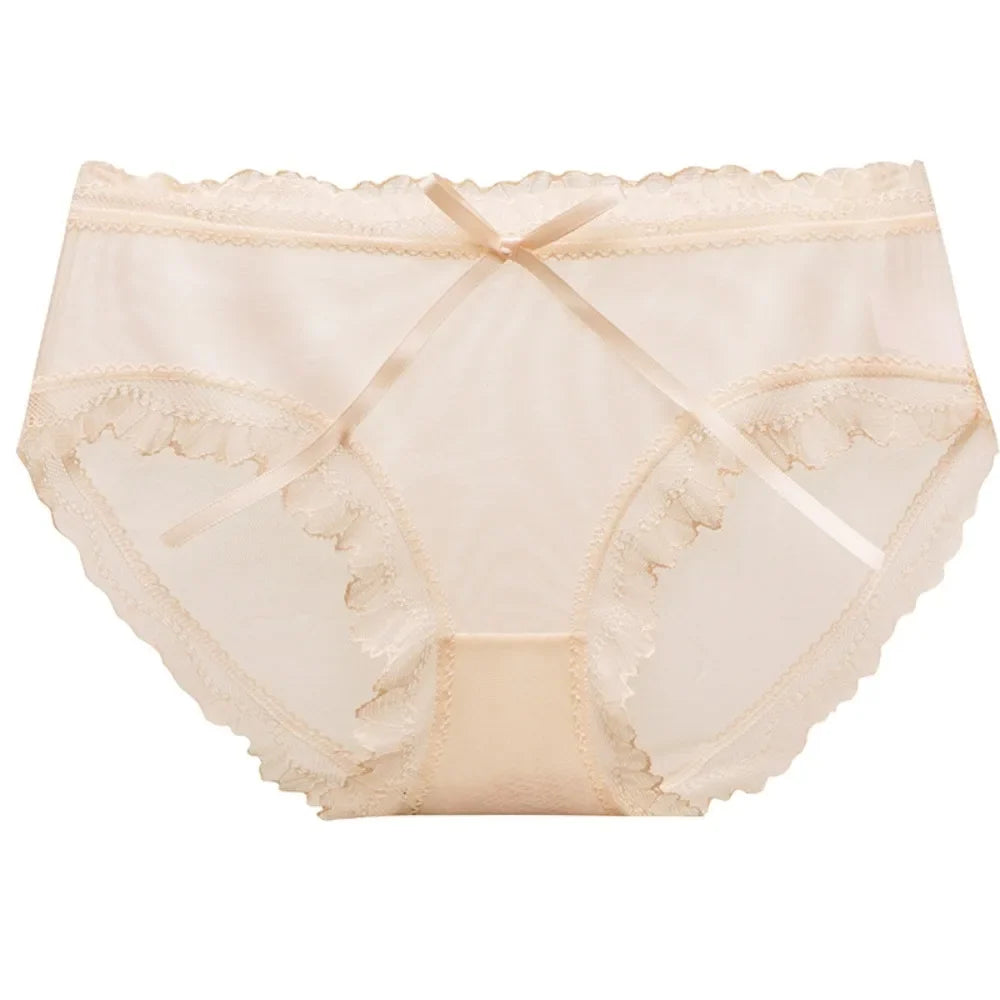 Lingerie Low Waist Lace Panties Ice Silk Bow Underwear for Women Cotton Crotch Seamless Panties Girl