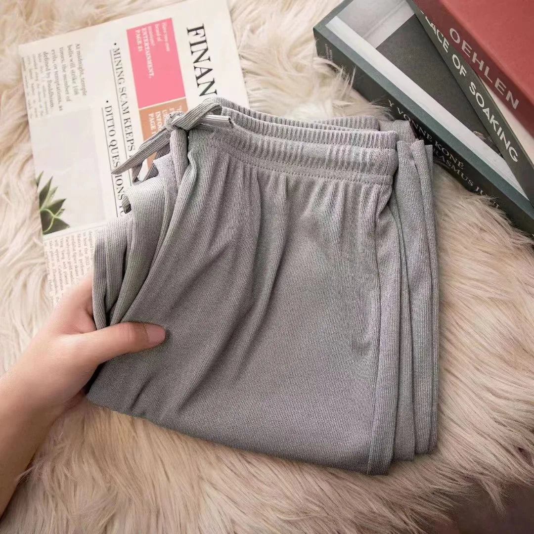 Women Pants Spring Summer Ice Silk Wide Leg Pants  High Waist Loose Straight Casual Pant Female Outdoor Black Trousers