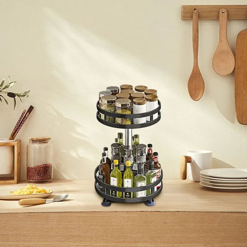 Kitchen Rotation Spice Rack Organizer Jar Cans for Kitchen Accessories Non-Skid Storage Tray for Seasonings And Spices