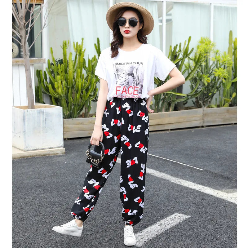 Women's Mosquito-proof Cotton Silk Beach Summer Casual Flower Pants Artificial Cotton Summer Sleeping Pants Thin Adult Bloomers