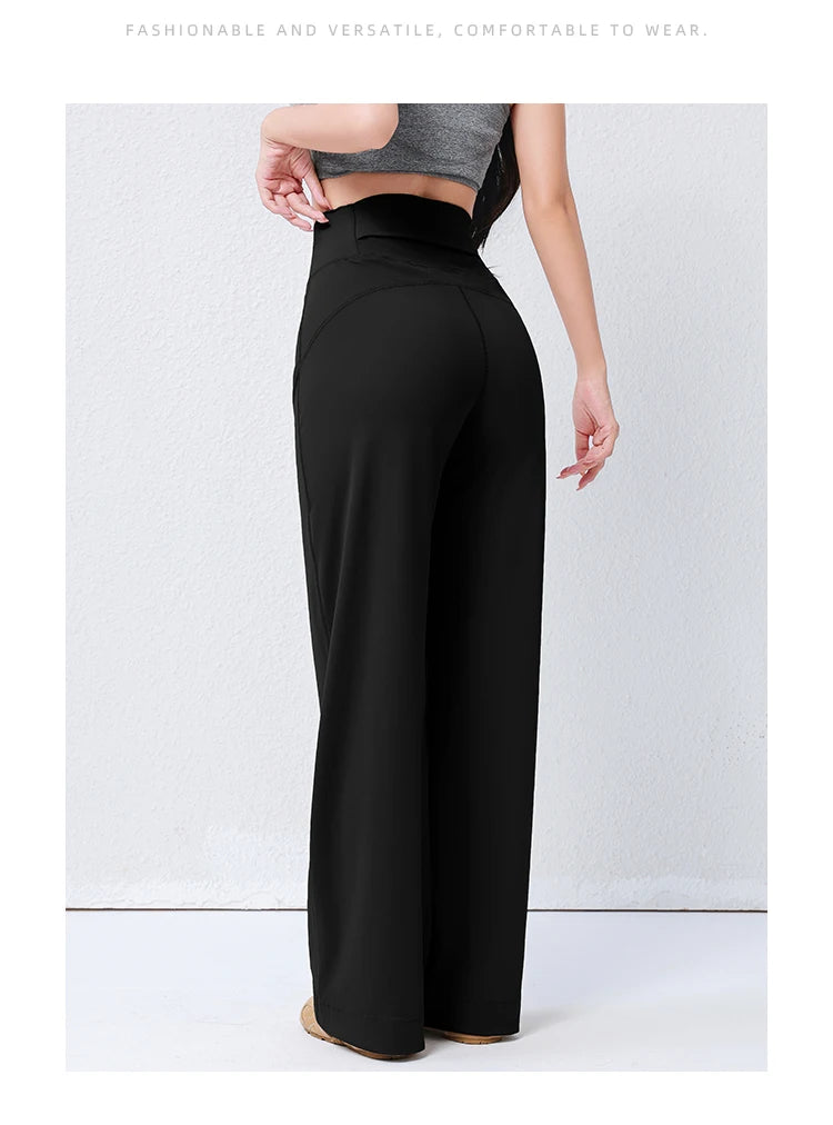 Women's High Waist Yoga Pants Loose Fit Straight Wide Leg Solid Color Spring Outdoor Wear Sports Fitness