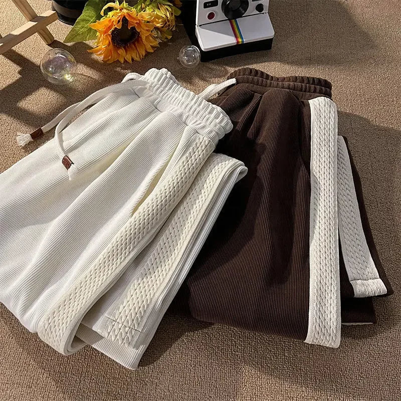 Plus Size Corduroy Pants Women's Casual Drapey Long Trousers Spring Autumn Winter High School Junior High Students Fashionable