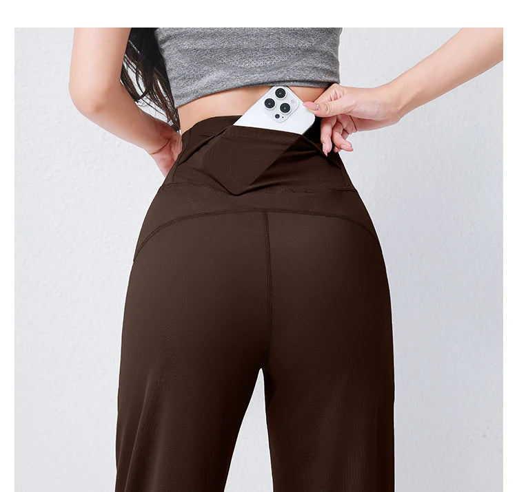 Women's High Waist Yoga Pants Loose Fit Straight Wide Leg Solid Color Spring Outdoor Wear Sports Fitness