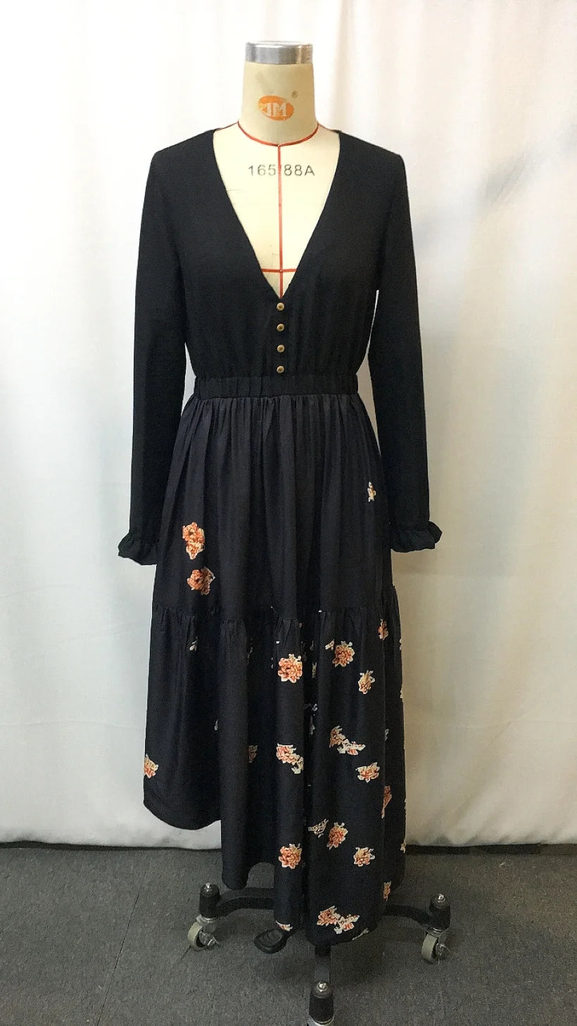 Western Cowgirl Floral Vintage Dress - Ethnic Print Lace-Up Boho Chic Women's Party Dress with Ruffled Hem & Puffed Sleeves