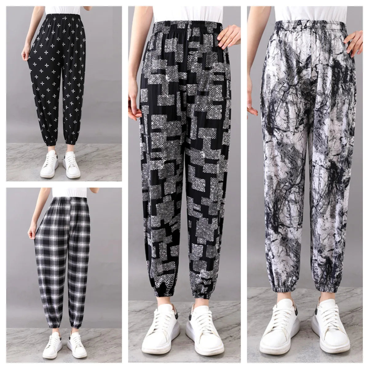 High Waist Floral Pants Straight Leg Home Leisure Women's plus Size High Elasticity Air Conditioning Pants Casual Trousers