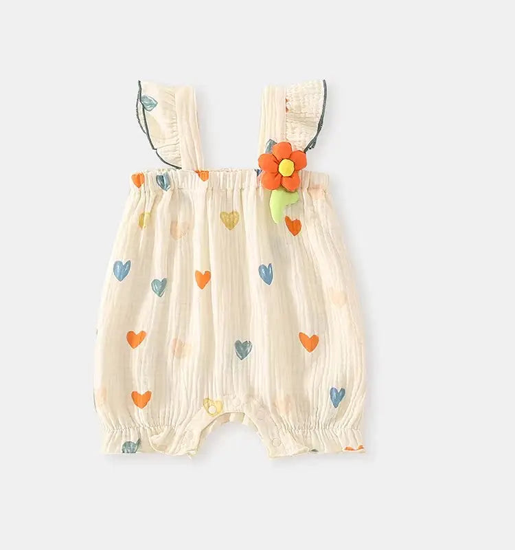 Summer Sweet Sle Baby Girl Rer Print Thin Svel Clothes for Babies Heart Pattern Cler Suit Casual Summer Outfit (Available)