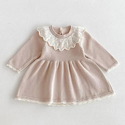 2024 New Autumn Kids Princess Dresses Long Sleeved Knitted Splicing Baby Girl Knitting Party Dress Children Knitting Clothes