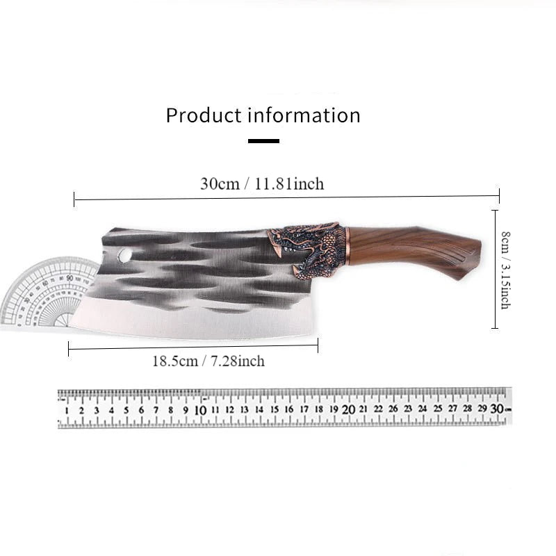 Loong Head Handle Chopping Knife Handmade Forged Bone Knife Butcher Chef's Slicing Knives Cleaver Cooking Knife Kitchen Utensil