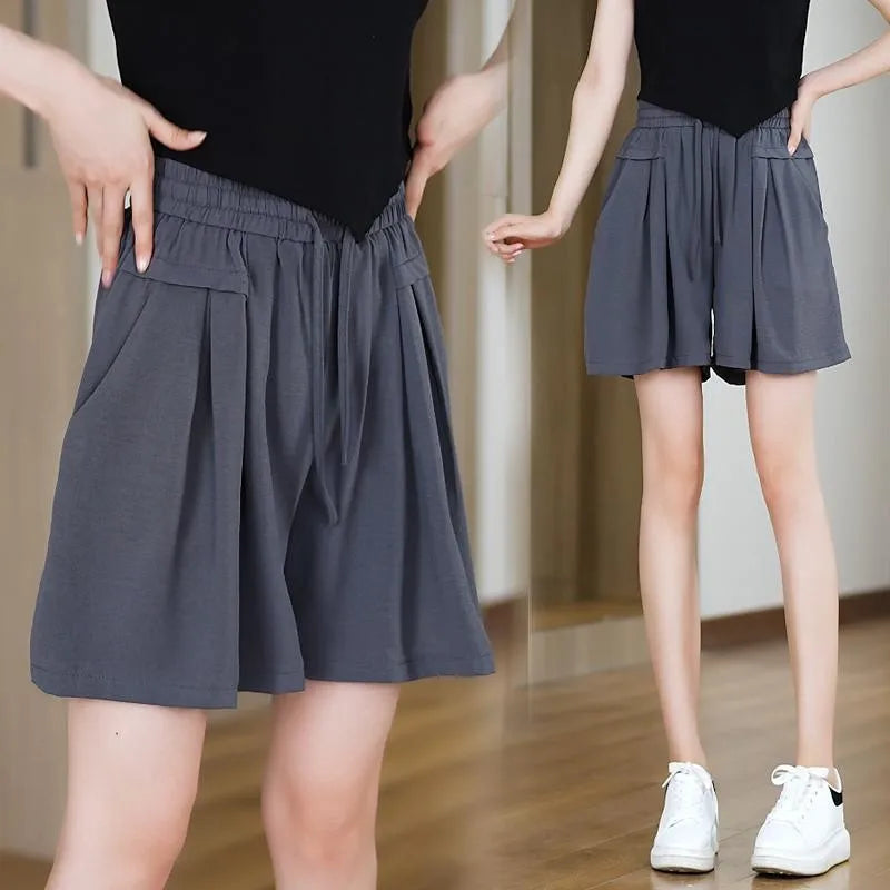 Summer Ice Silk Wide Leg Pants Women's Loose Casual Long Trousers High Waist Korean Sle Polyester Fiber Drapey Sumi Pants