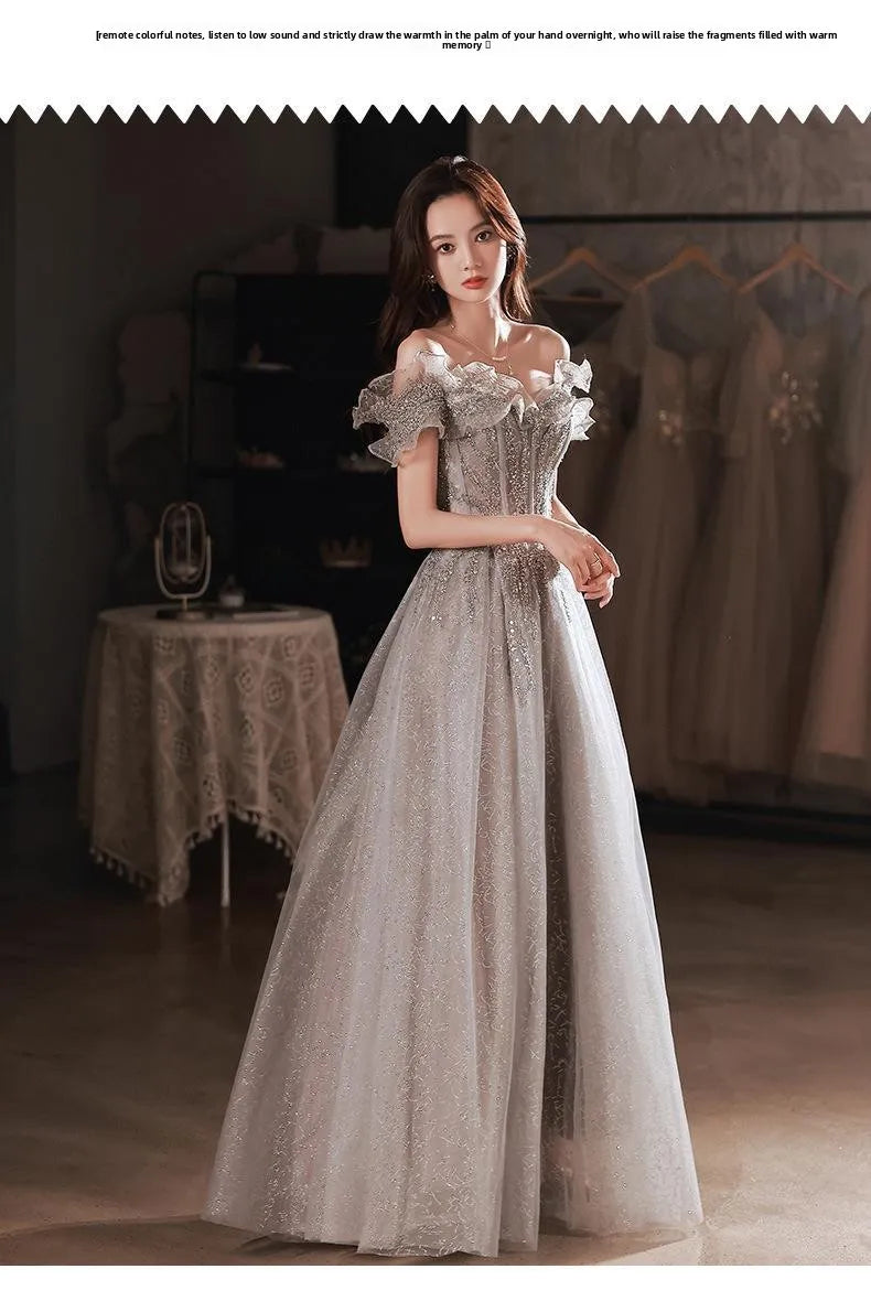 Banquet Evening Dress for Women New Style Spring and Summer One Shoulder Elegant Annual Meeting Host Fairy Style Birthday Dress