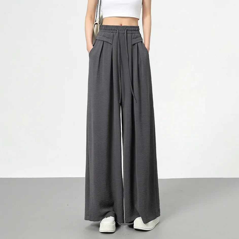 High Waist Wide Leg Pants Women's Ice Silk Loose Fit Casual Trousers Skirt Spring Summer New Style Sliko Moutain Lazy Pants