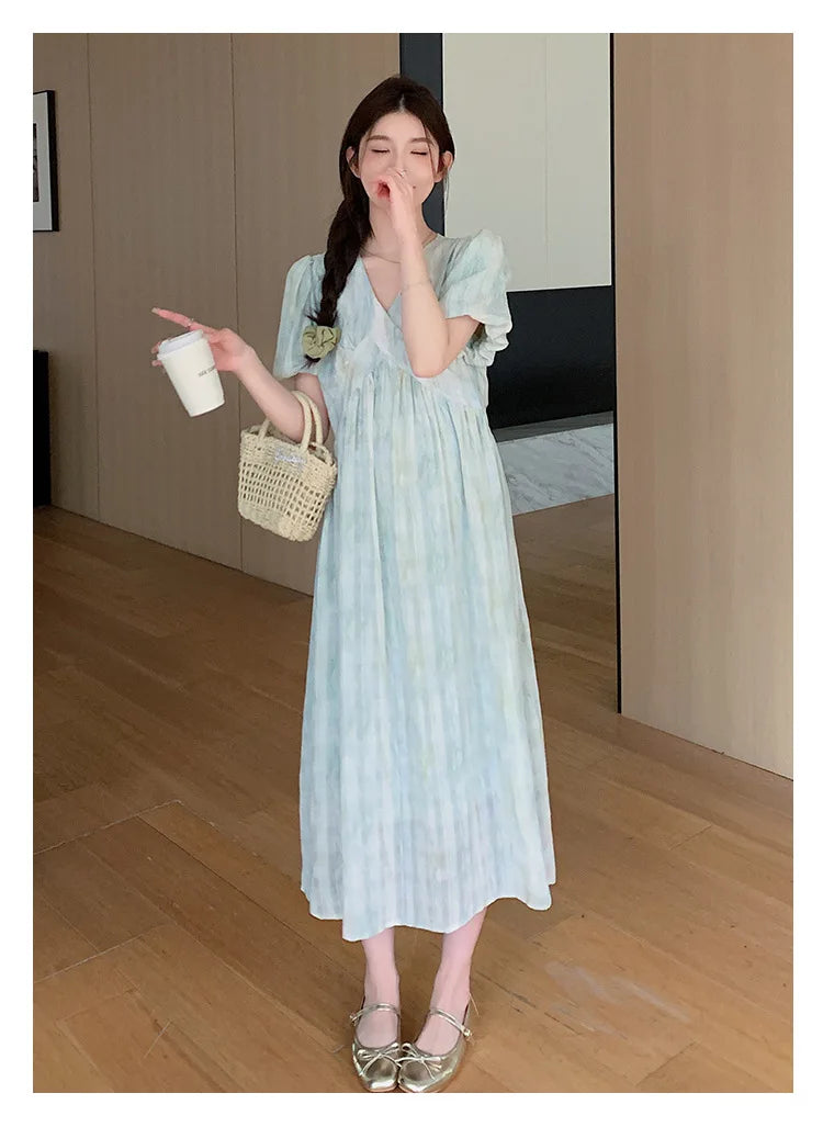 Pregnant Women's Dress Summer  Fashionable Western Style Loose Belly Covering French High Waisted Long Skirt