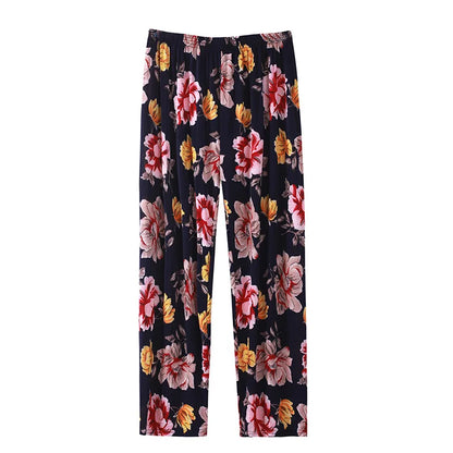 Summer Ladies Ice Silk Loose Casual Home Pants Elastic plus Size Mom Square Sports High Waist Straight Leg Length Nine Points