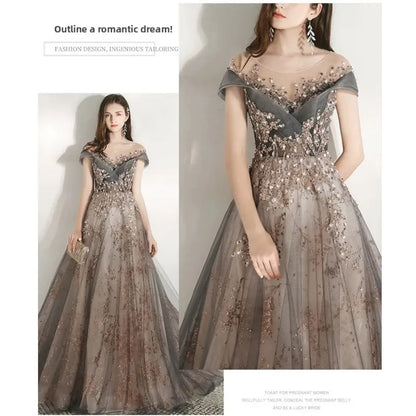 Banquet Evening Dress Dress Female 2025 New Style Temperament Company Annual Meeting Birthday Glitter Host Art Exam Tail Dress