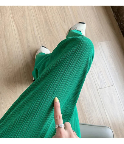 Korea Dongdaemun Ice Silk Wide-leg Pants Women's Thin Slimming Floor Pants White Striped Pants Y2K Fashion Pants Baggy