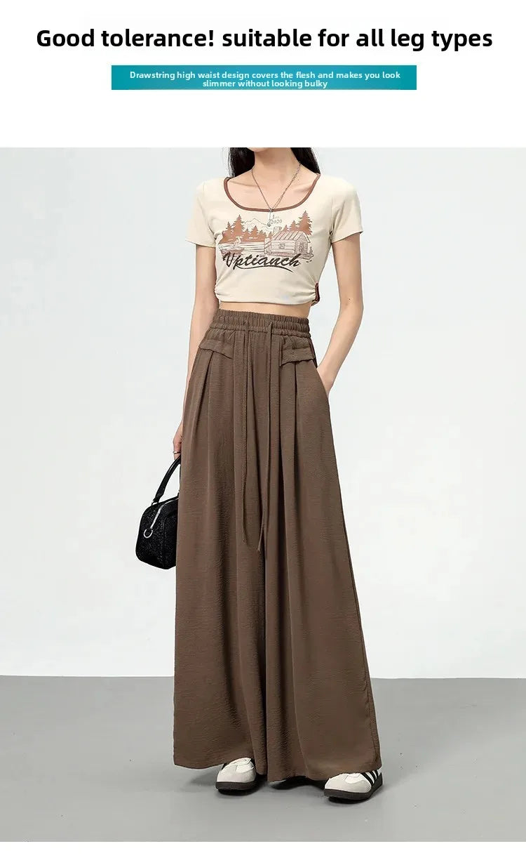 High Waist Wide Leg Pants Women's Ice Silk Loose Fit Casual Trousers Skirt Spring Summer New Style Sliko Moutain Lazy Pants