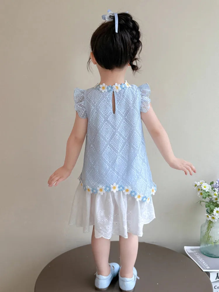 New Children's Fly-sleeved Skirt Summer Dress Girls Princess Dress Girls Vest Skirt