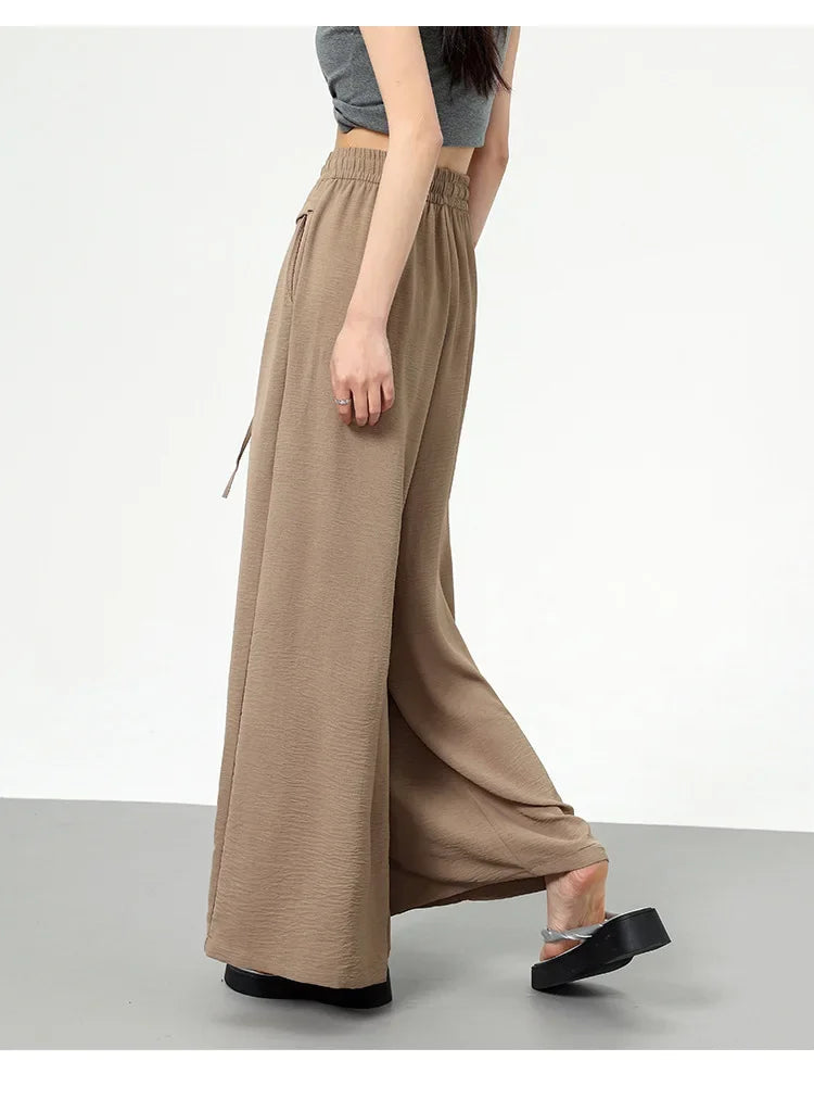 High Waist Wide Leg Pants Women's Ice Silk Loose Fit Casual Trousers Skirt Spring Summer New Style Sliko Moutain Lazy Pants