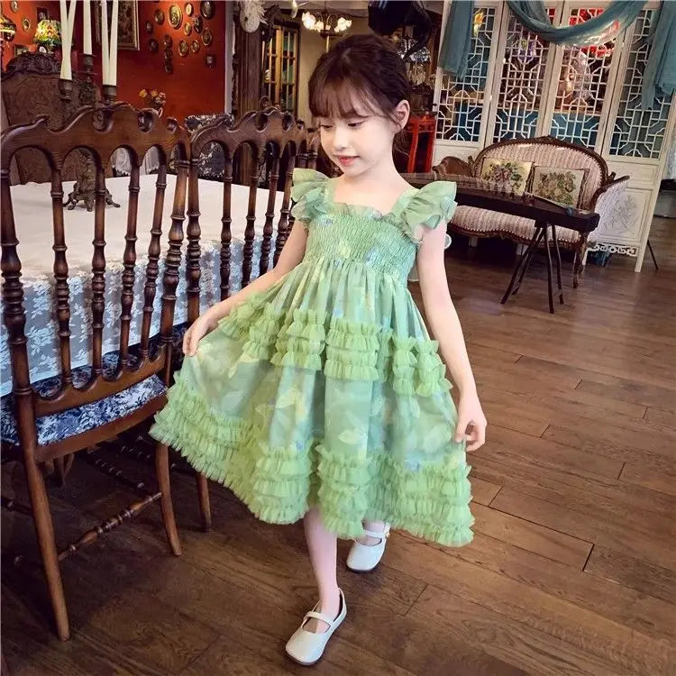 Baby Girls' Summer and Spring New Dress Butterfly Mesh Princess Fashion and Beautiful Kids Outwear Evening Dress