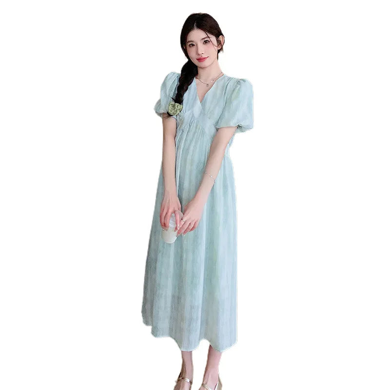 Pregnant Women's Dress Summer  Fashionable Western Style Loose Belly Covering French High Waisted Long Skirt