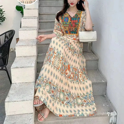 Indian Dress for Women Summer Embroidery Chic Elegant Party Dresses Clothes Vintage Long Maxi Prom Bohemian Beach Robe Vestidos