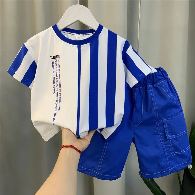 Summer Boy Clothing Suit New Children's Clothes Set Boys Short Sleeve T-Shirt Shorts 2 Piece Set Kids Sportswear Suit 2 4 6 8Y [Avaiilable]