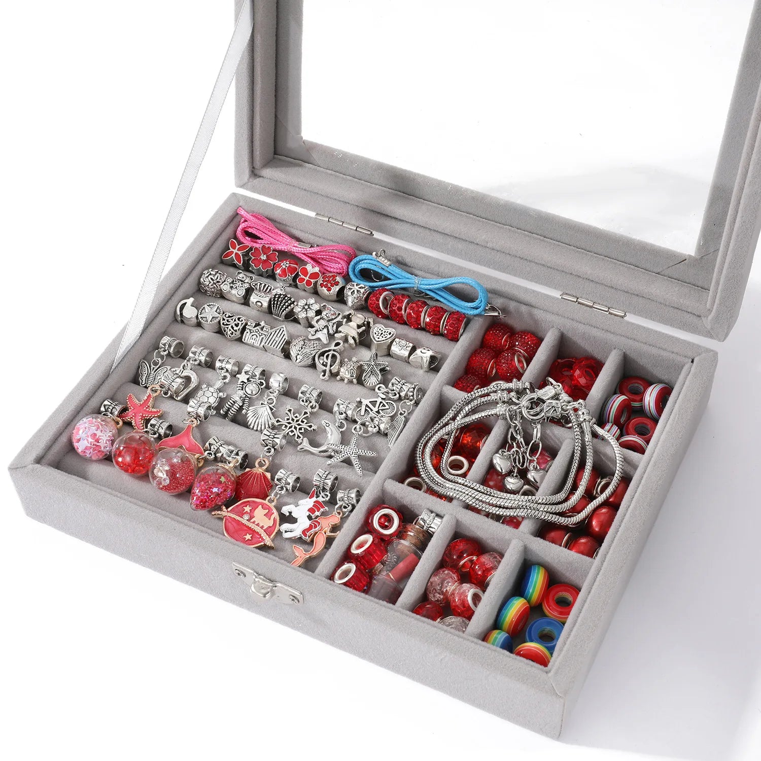 Kid Girl Crystal Beaded Jewelry Making Accessories Set With Jewelry Box DIY Bracelet Necklace Girl Gift