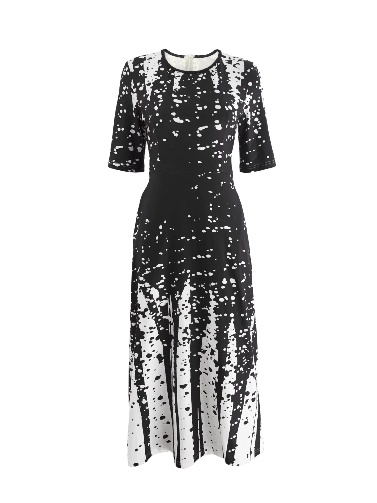 Women's Elegant Party Long Dresses Loose Round Neck Short Sleeves Retro Printed Casual Long Dress