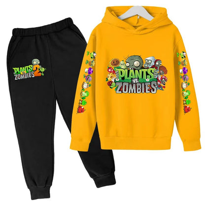 Kids Hooded Pullover Popular Game Plants vs. Monster Print Boys/Girls Top/Pants 3-13Y Casual Fun Sports Charming  Clothing Set