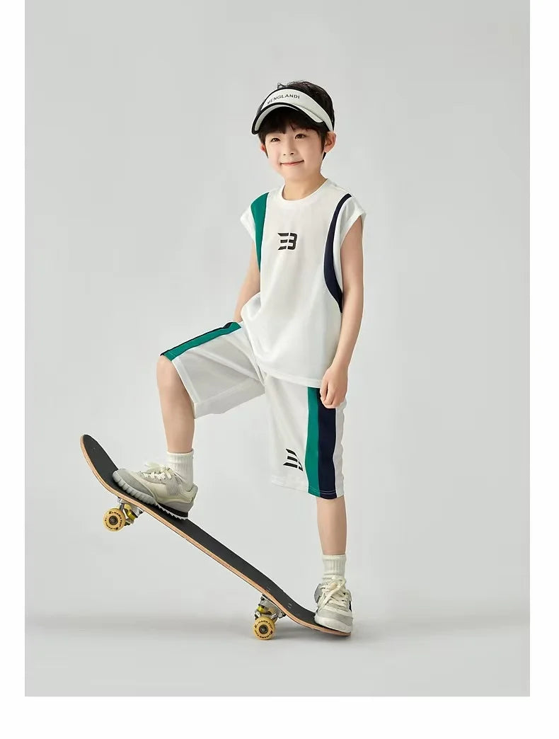 Boys Basketball Suit Summer Sportswear Comfortable Suit Vest Lightweight Shorts Children's Korean Version Handsome Two-piece Set