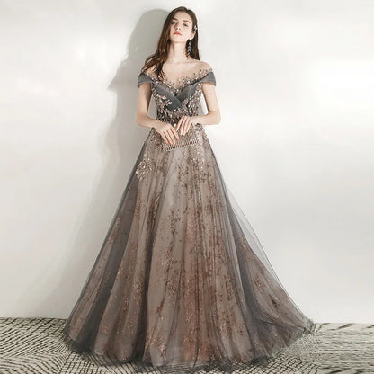 Banquet Evening Dress Dress Female 2025 New Style Temperament Company Annual Meeting Birthday Glitter Host Art Exam Tail Dress