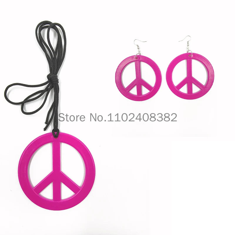 Women 70s 80s Hippie Cosplay Accessories Halloween Party Props Daisy Headband Sunglasses Peace Necklace Hippie Custome wearing