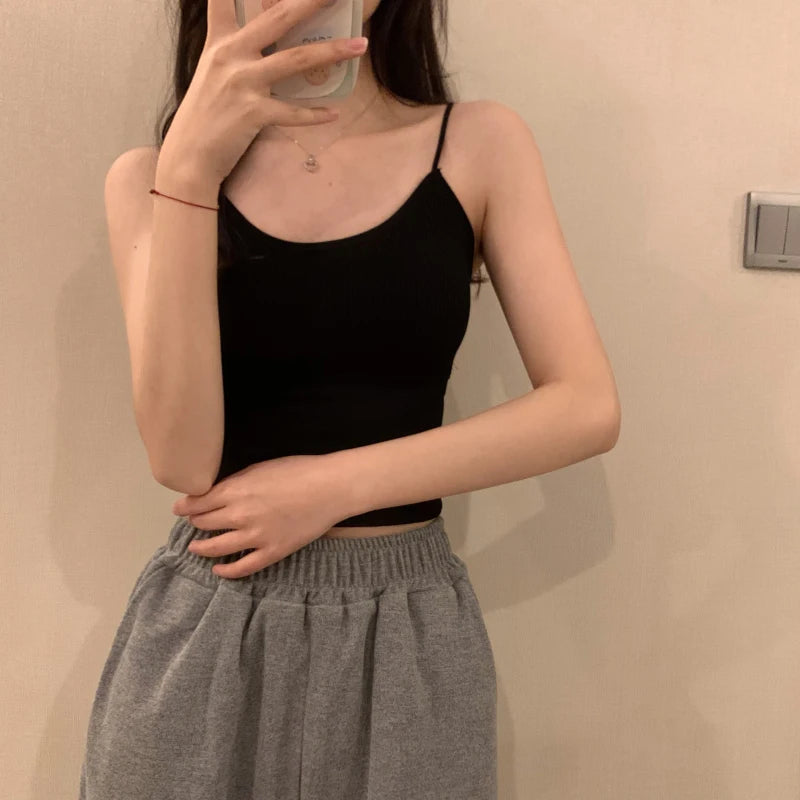 Sexy ort Strap Vest Women's Inner Wear with Chest Pad Autumn Winter ort Sle Bal Trendy Base irt for Young Women