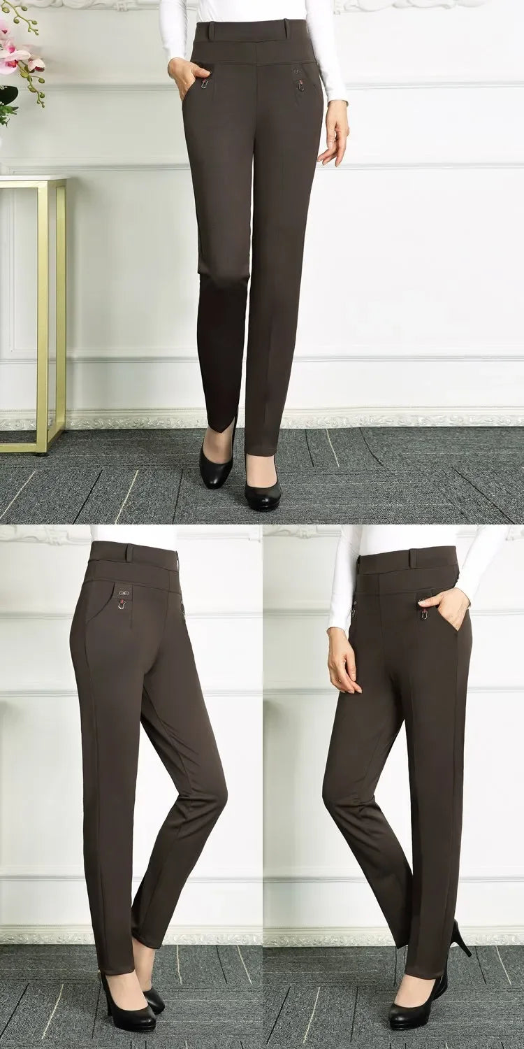 High Waist Loose Fit Elastic Mom Pants Women's Casual Trousers Spring Autumn Long Pants for Elderly Ladies Straight Leg