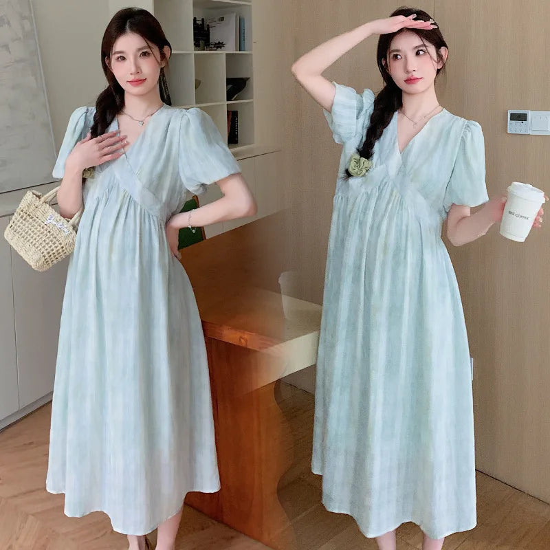 Pregnant Women's Dress Summer  Fashionable Western Style Loose Belly Covering French High Waisted Long Skirt