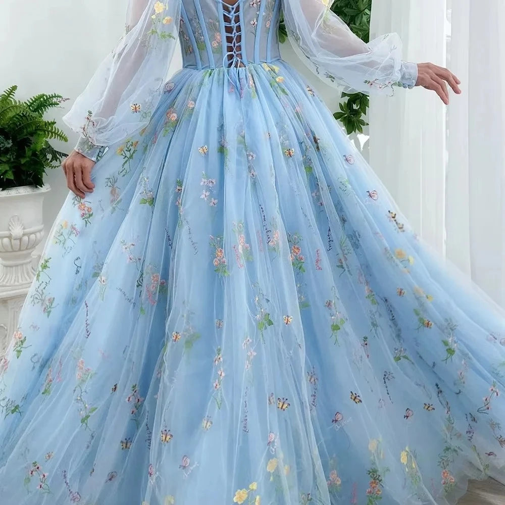 Women's Prom Dress Tulle Floral Elegant Evening Dresses for Woman Luxury Custom Made Sweethearts Exposed Party Dress