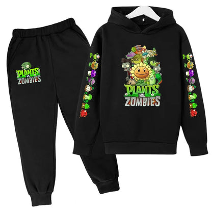 Kids Hooded Pullover Popular Game Plants vs. Monster Print Boys/Girls Top/Pants 3-13Y Casual Fun Sports Charming  Clothing Set