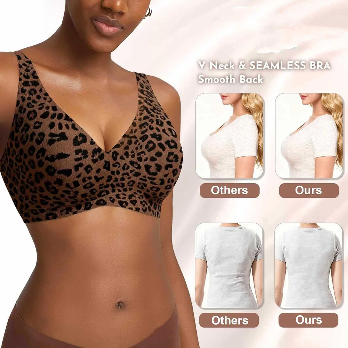 Wireless Seamless Leopard Bra Women's Full Coverage Thin Cup with Soft Support Breathable Fabric Comfortable Plus Size Fit