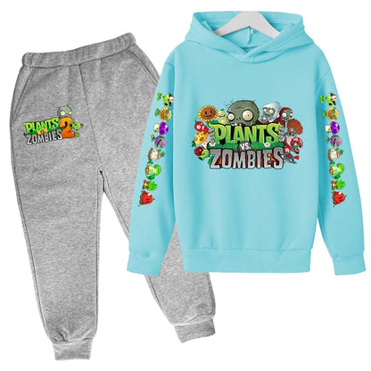 Kids Hooded Pullover Popular Game Plants vs. Monster Print Boys/Girls Top/Pants 3-13Y Casual Fun Sports Charming  Clothing Set