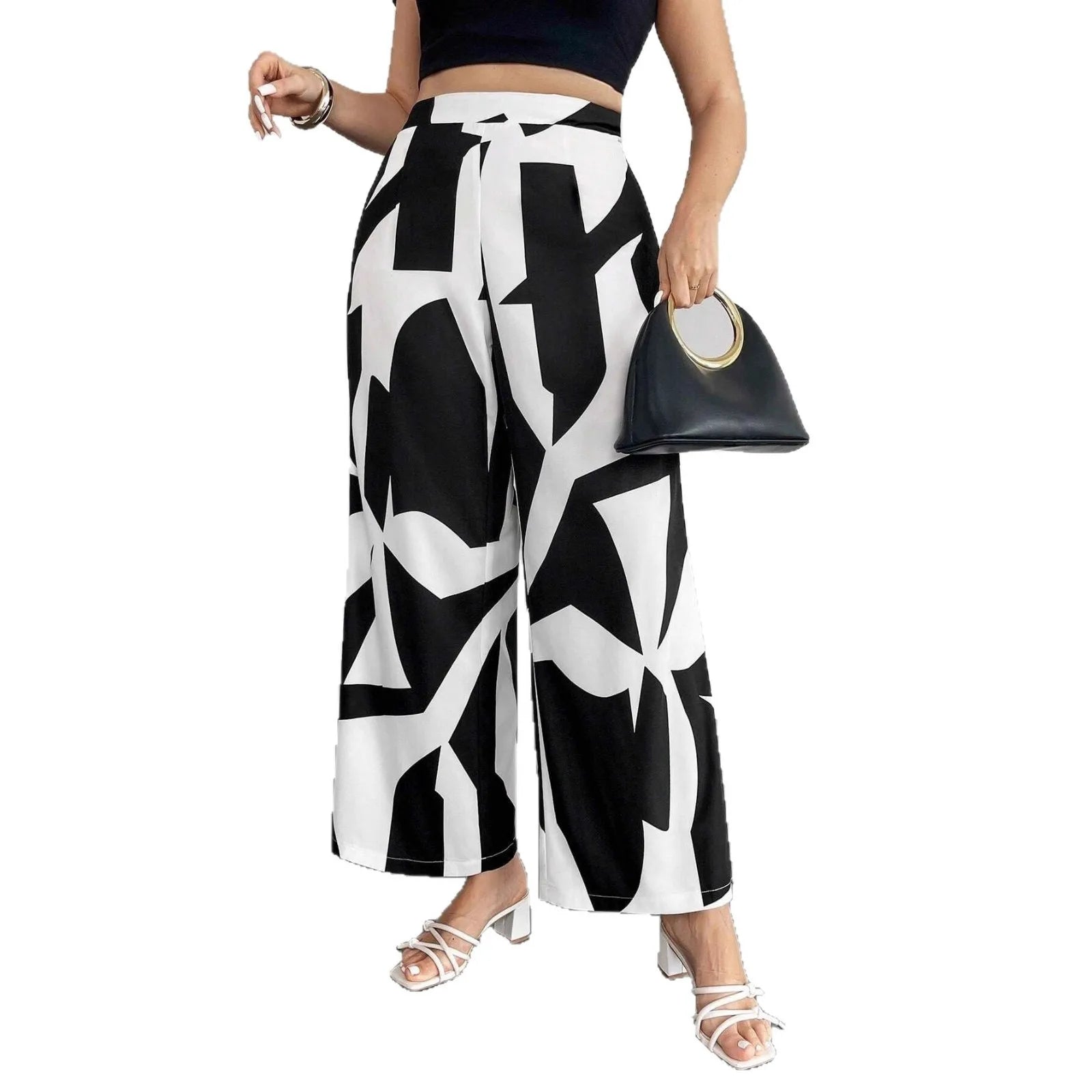 New Pantalones De Las Mujeres Spodnie Beach Geometric Print Vacation Loose Wide Leg Pants Women High Waist Casual Straight Pants
