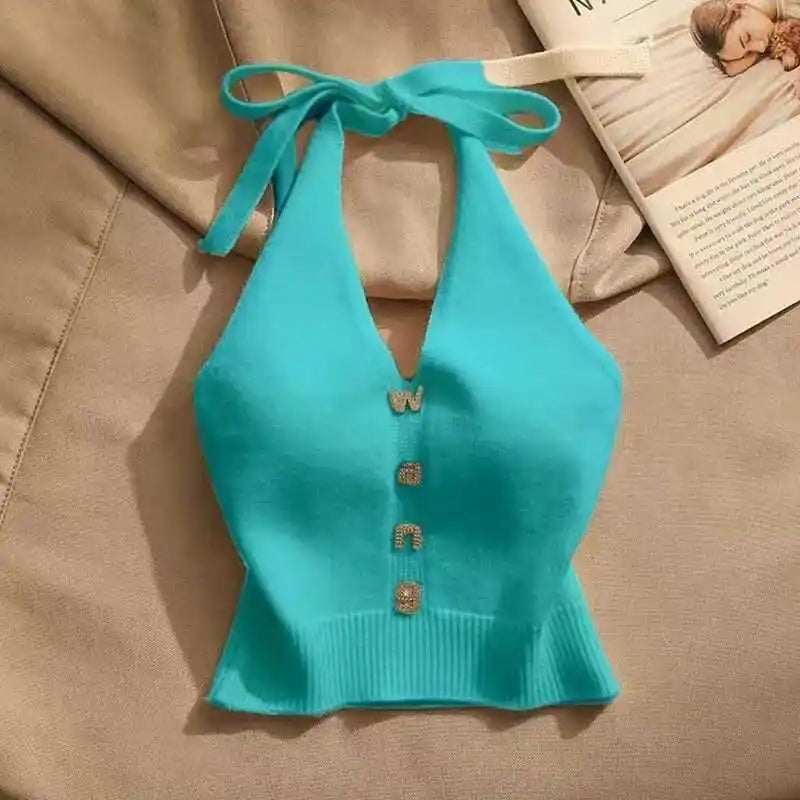 Slim Fit Knitted ter Top Women's Inner Wear Summer Sexy oulder Baring ort Svel irt Outerwear Trendy