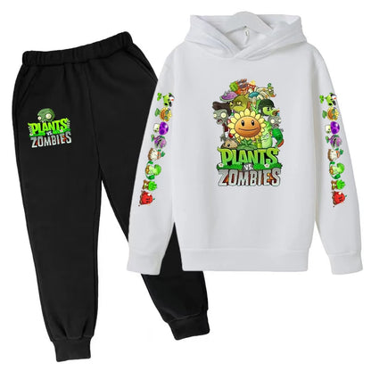 Kids Hooded Pullover Popular Game Plants vs. Monster Print Boys/Girls Top/Pants 3-13Y Casual Fun Sports Charming  Clothing Set