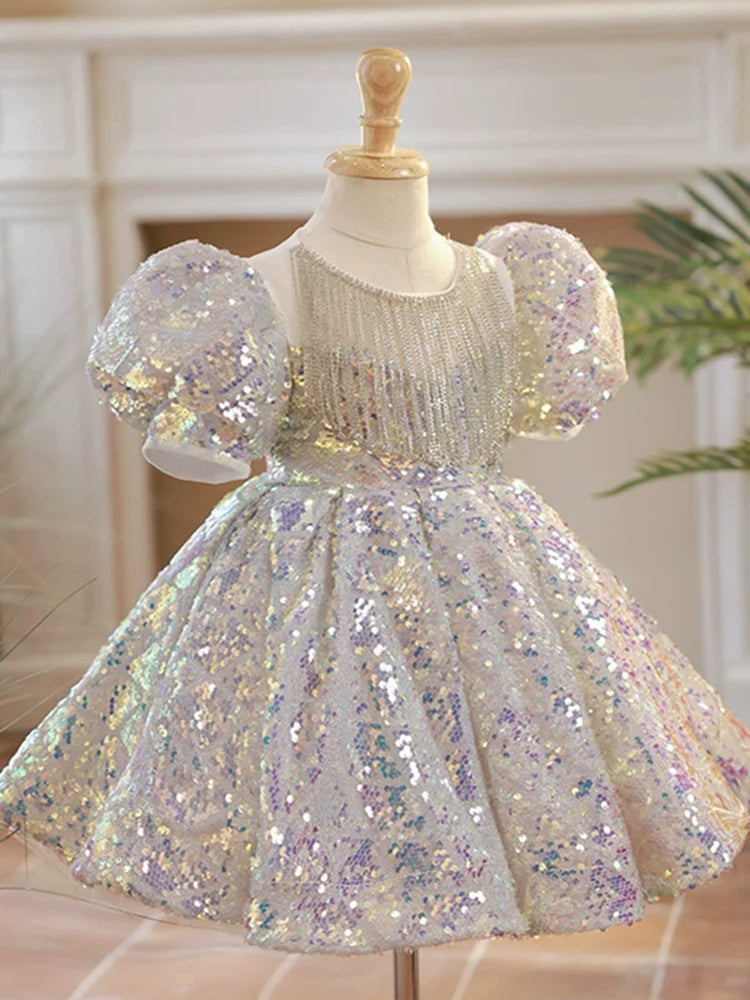 Luxurious Princess Glitter Lush Girl Party Dresses Elegant Fluffy Girl Princess Dress Shiny Flower Birthday Wedding Dress Girl