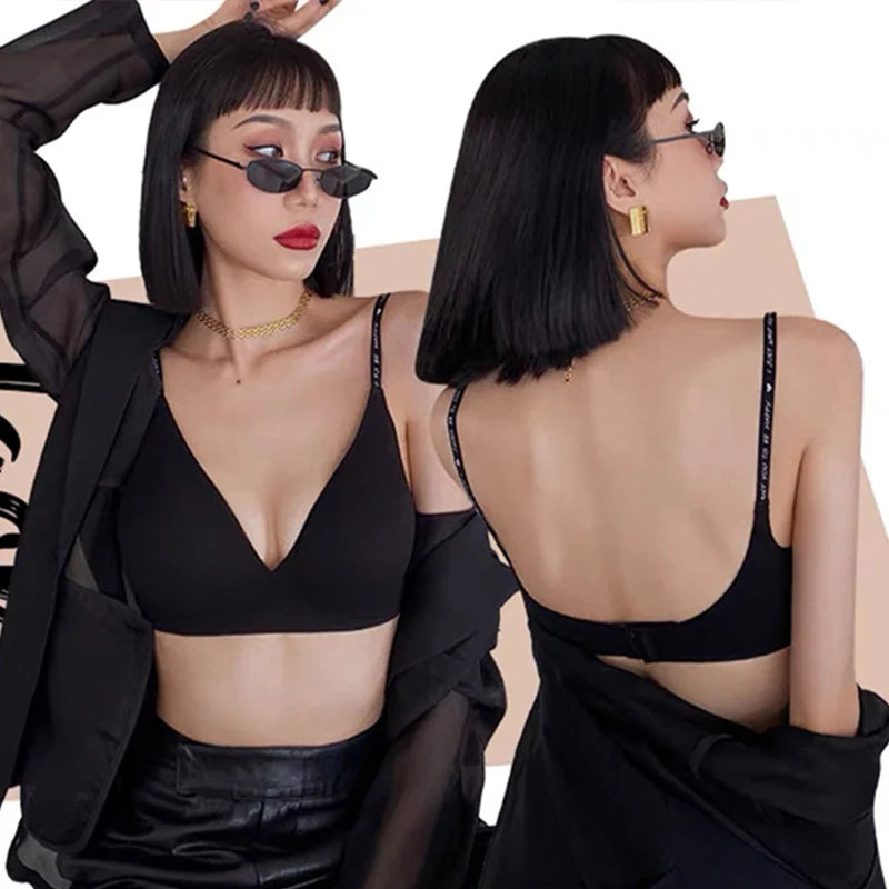 Seamless Bras For Women Sexy Lingerie Letter Strap Tops Wireless Brassieres Push Up Underwear Deep V Intimates U Back Bralette