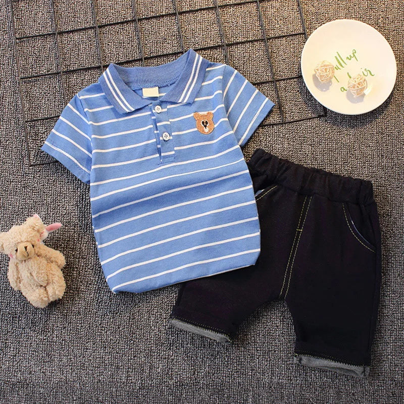 Fashion Boys Clothes Sets Toddler Kids Polo T-shirt + Shorts Children's Clothes